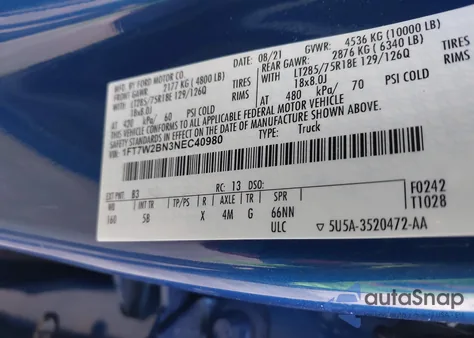 2022 Ford F-250 Lariat из США, поврежденный, VIN 1FT7W2BN3NEC40980